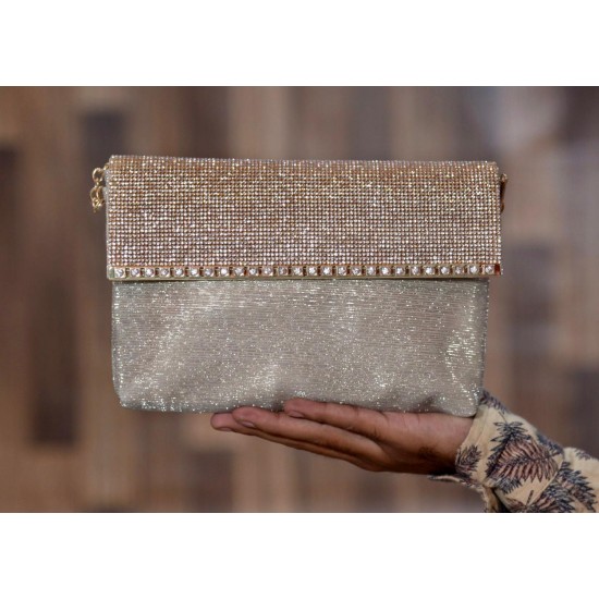Stylish and unique cross body fancy clutch with long chain
