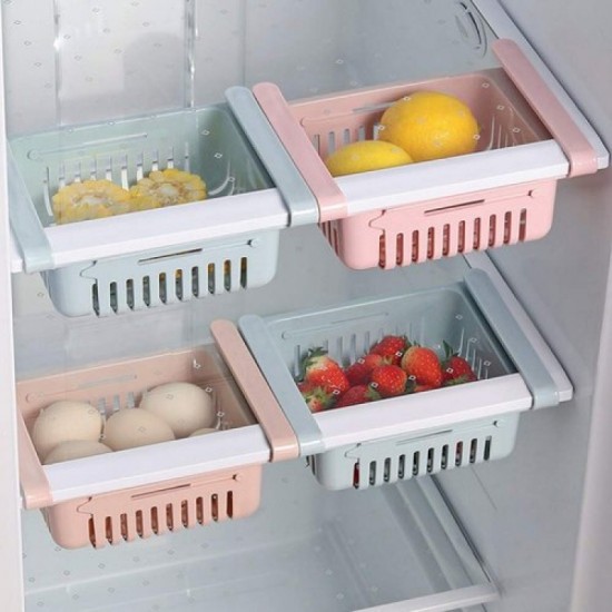 Adjustable Fridge Storage Basket Expandable Fridge Storage Rack Plastic Fridge Space Saver Food Organizer Tray