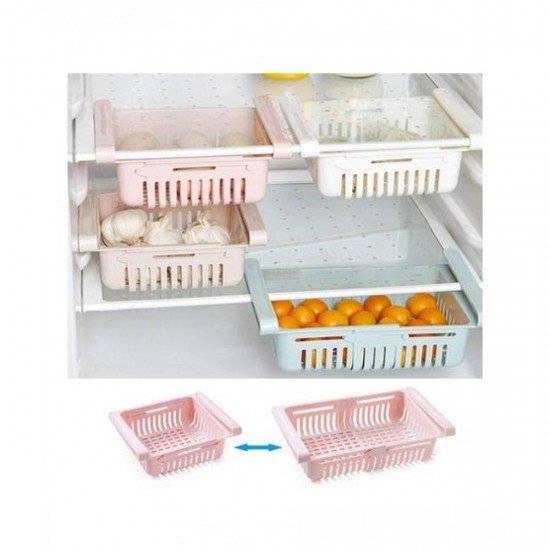 Adjustable Fridge Storage Basket Expandable Fridge Storage Rack Plastic Fridge Space Saver Food Organizer Tray