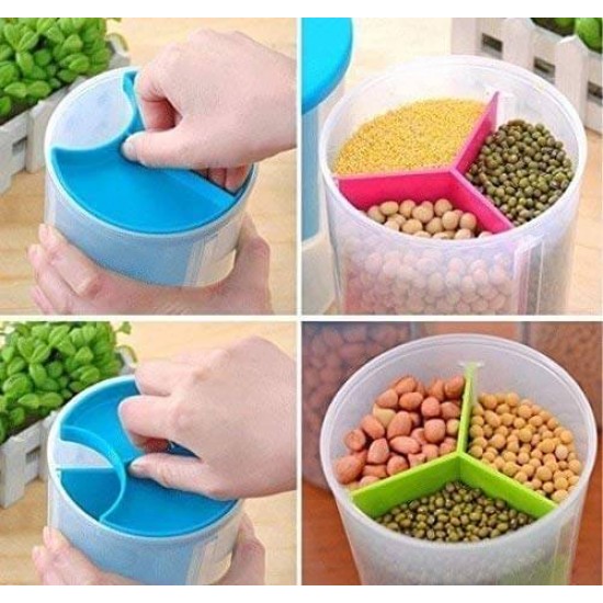 3 in 1 transparent  air tight  container with 3 partitions