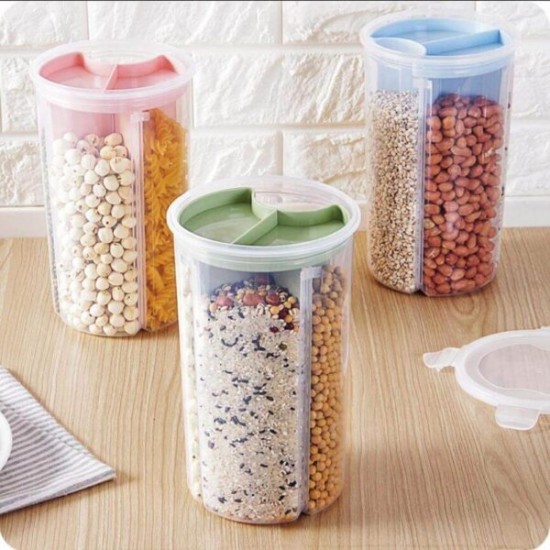 3 in 1 transparent  air tight  container with 3 partitions